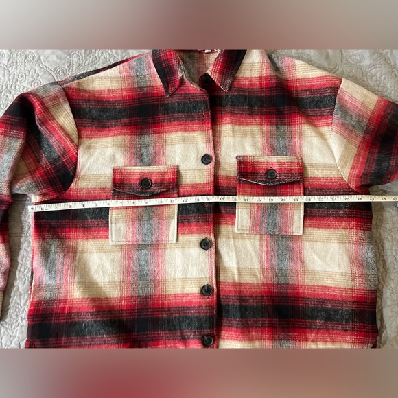 Elan Riley Plaid Jacket Red Black Cream Button Front Size L - Picture 10 of 11